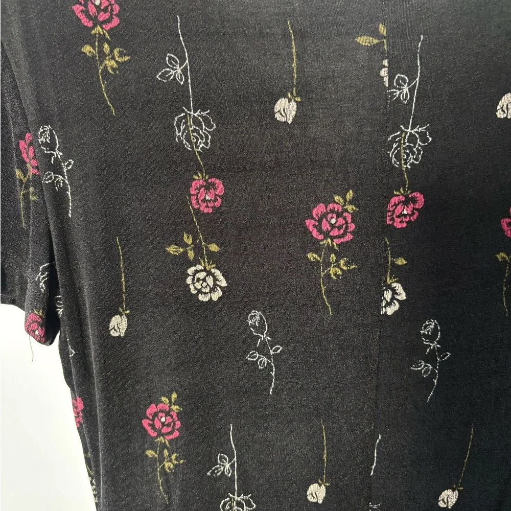 John Robert’s Black and Pink Floral Midi Dress Fairy Bohemian Cottagecore - Picture 5 of 5